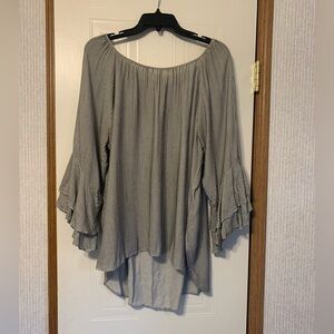 Cupio Black/White Striped Shirt SizeXL Bell Sleeves